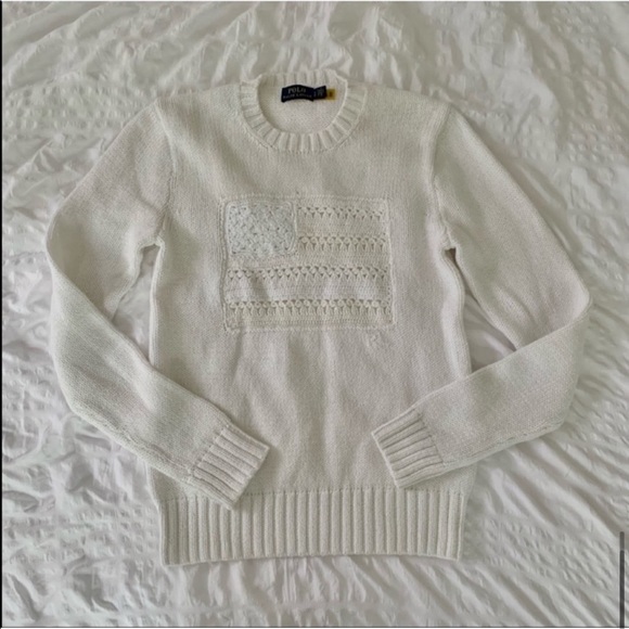 New Ralph Lauren American Flag White Sweater - Picture 12 of 13